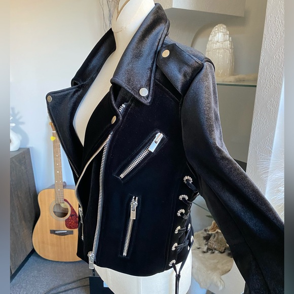 New The Kooples Velvet Lace Up Biker Jacket chrome hearts allsaints zara leather - Picture 3 of 16